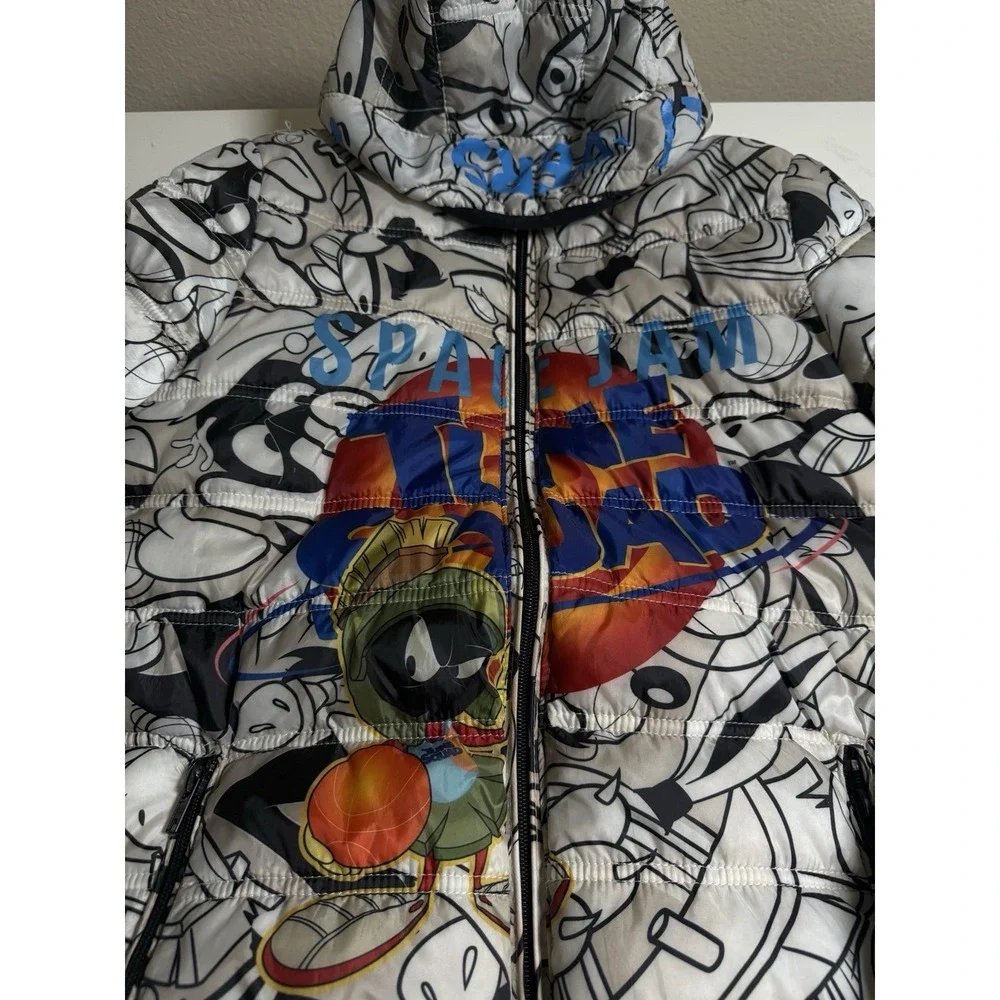 Members Only Space Jam A New Legacy Puffer Jacket Hooded Cartoon Print Coat